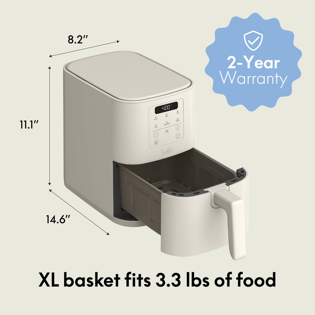 bella 4 Qt Slim Digital Air Fryer with EverGood™ Ceramic Nonstick Coating, 6 Preset Cooking Options, Oatmilk