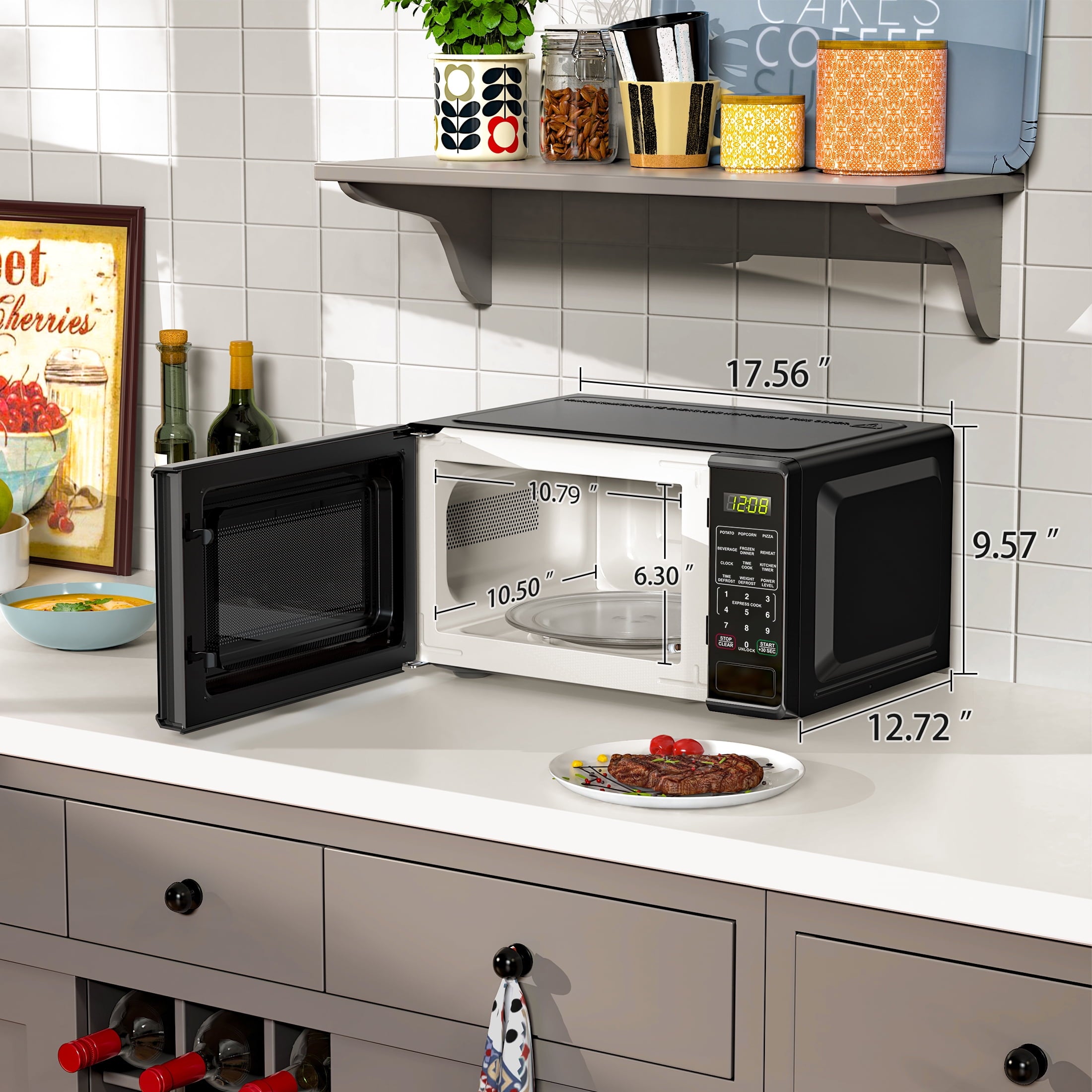 Mainstays 0.7 Cu ft Countertop Microwave Oven, 700 Watts, Black, New