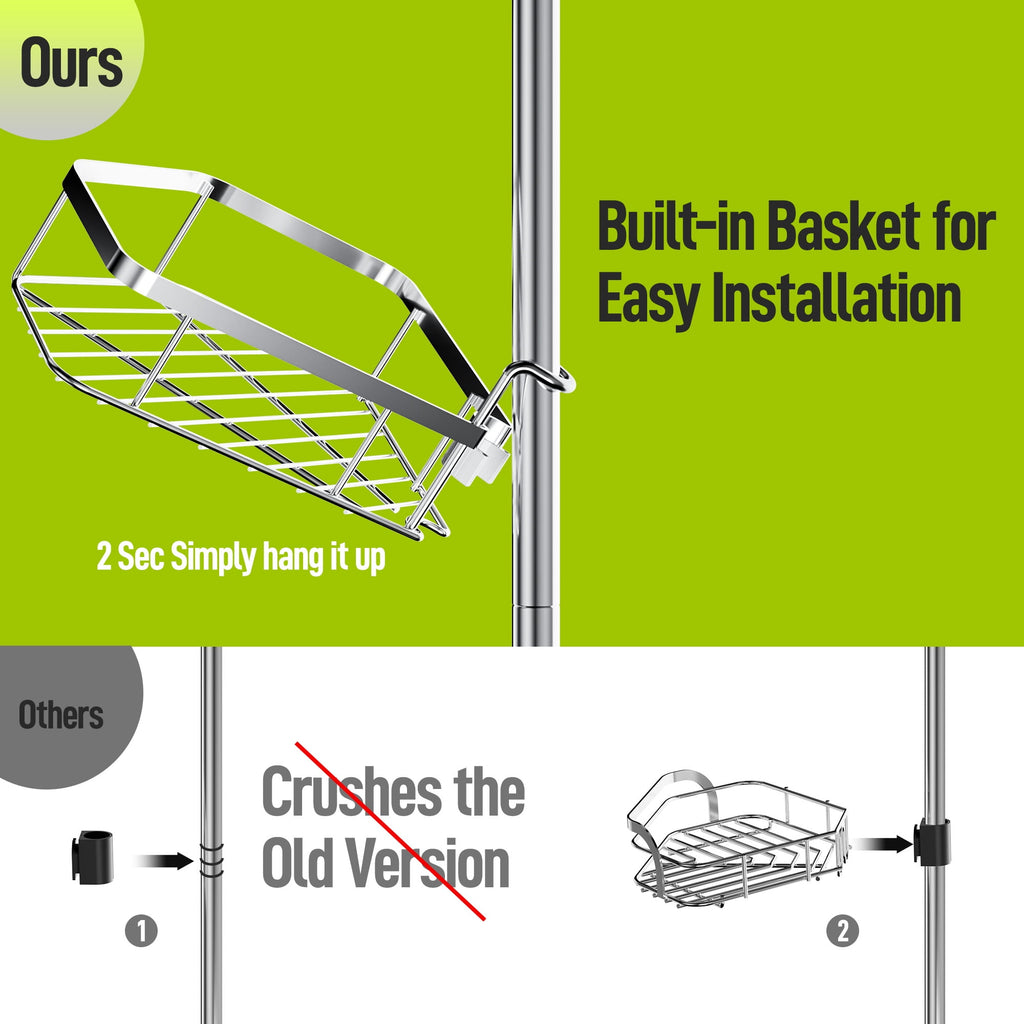 LazySpin 4-Tier Corner Shower Caddy Tension Pole, Fits 37.8”-124”, Silver