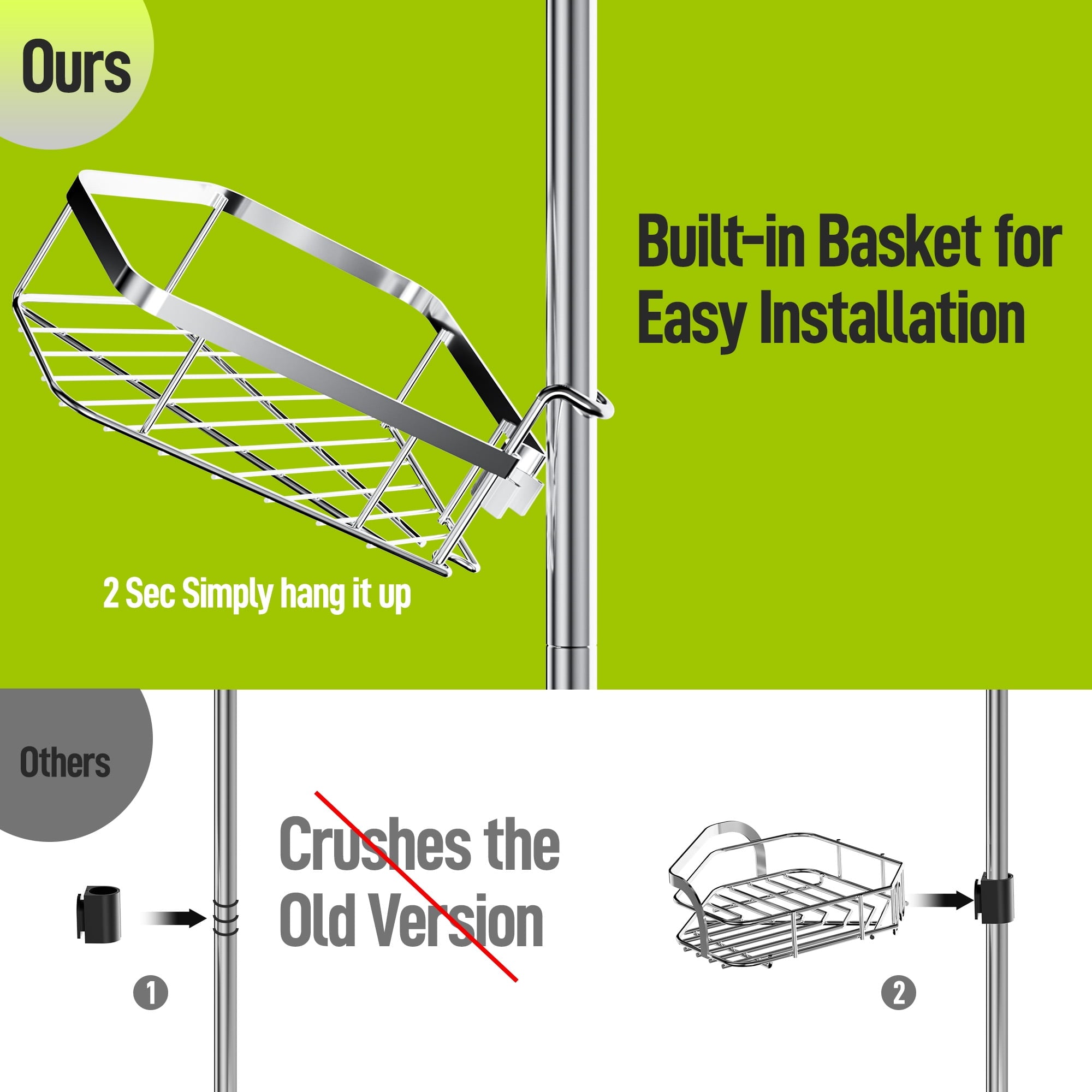 LazySpin 4-Tier Corner Shower Caddy Tension Pole, Fits 37.8”-124”, Silver