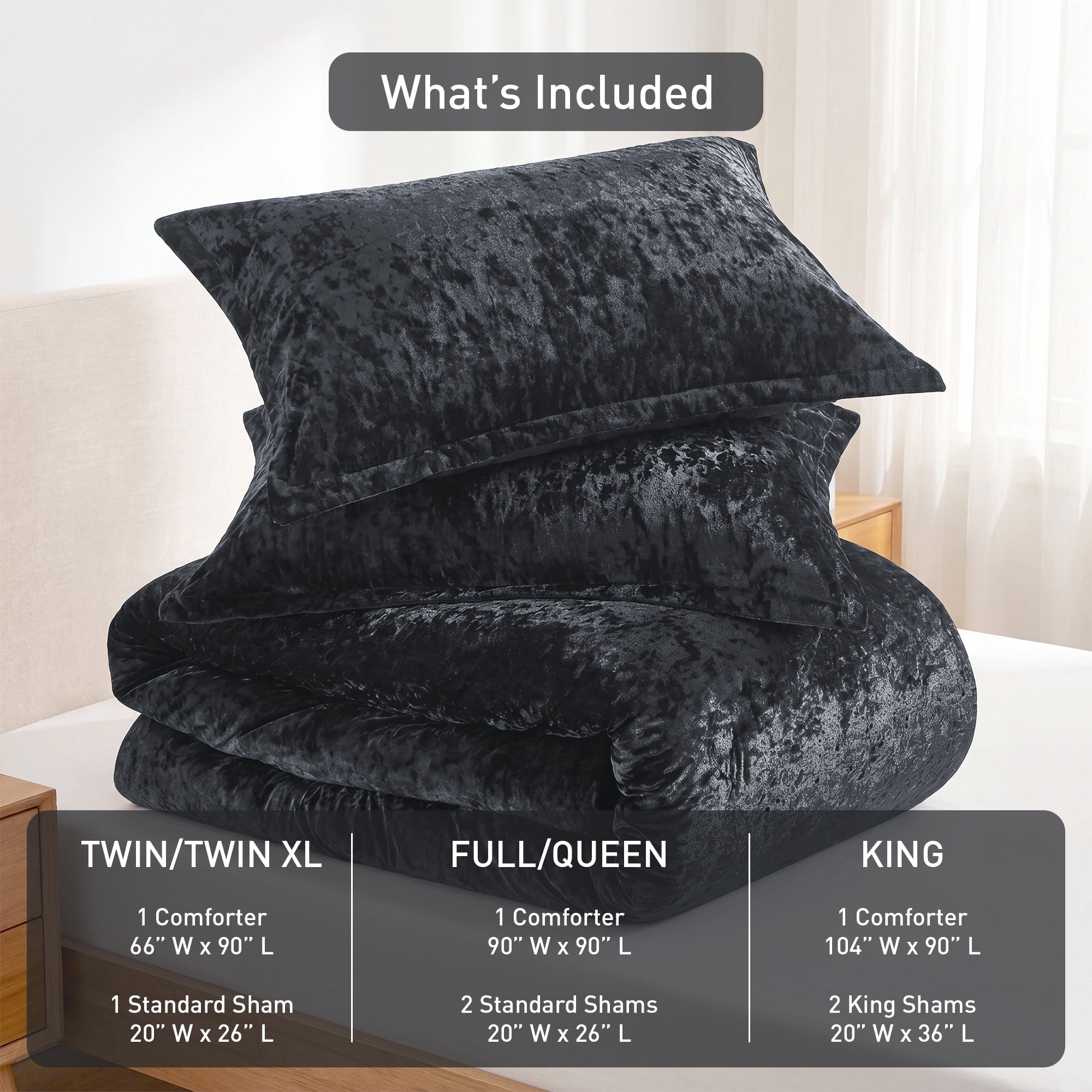 Regency Heights Full/Queen Cozy Velvet Comforter Sets, Luxury 3-Piece All-Season Bedding, Bed Set with Shams，Black
