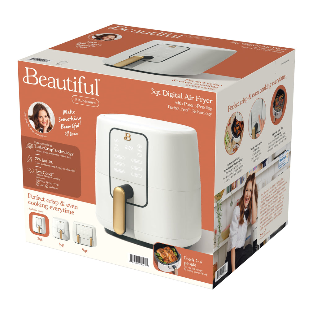 Beautiful 3 Qt Air Fryer with TurboCrisp Technology, EverGood Ceramic Nonstick Coating, White Icing by Drew Barrymore