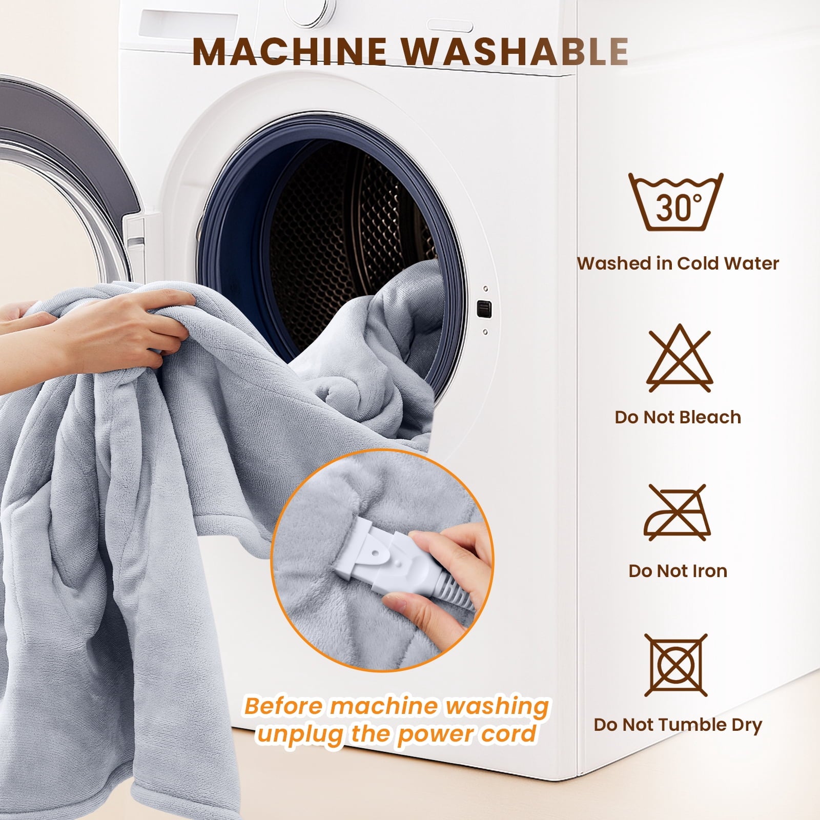 WISHEAD Electric Heated Blanket Throw Soft Flannel & Sherpa, 5 Heat Levels, 3 Hours Auto-Off Over-Heat Protection ETL Certification (50"x60", Light Gray)