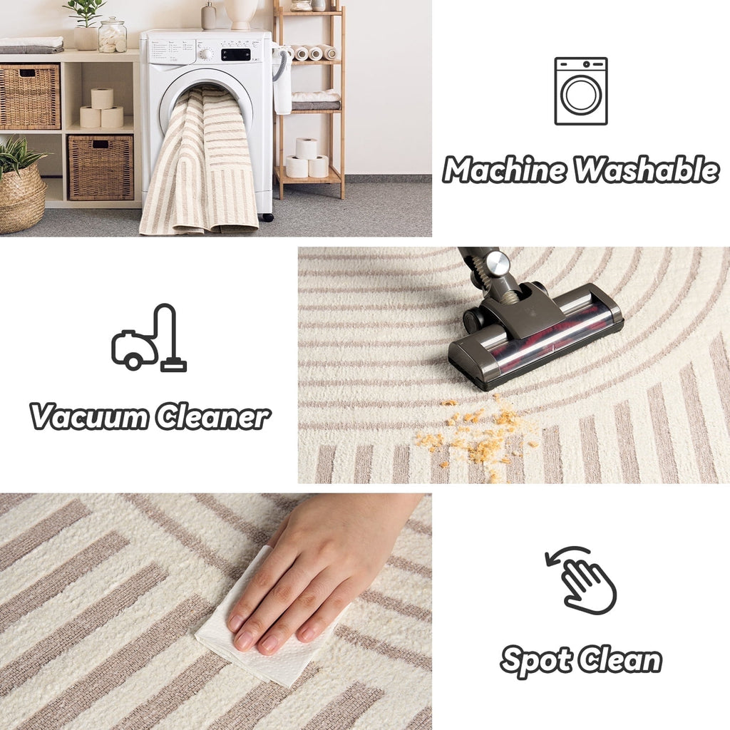 VUNATE 8'x10' Area Rugs for Living Room Jacquard Textured Modern Rugs Soft Geometric Rug for Bedroom Mid Century Washable Rug Non-Slip Bohemian Carpet Perfect for Dining Room Office Beige
