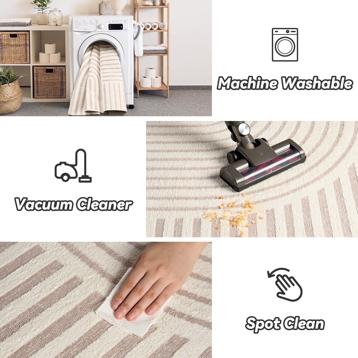 VUNATE 8'x10' Area Rugs for Living Room Jacquard Textured Modern Rugs Soft Geometric Rug for Bedroom Mid Century Washable Rug Non-Slip Bohemian Carpet Perfect for Dining Room Office Beige