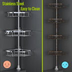 LazySpin 4-Tier Corner Shower Caddy Tension Pole, Fits 37.8”-124”, Silver