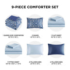 Regency Heights Queen Size Comforter Set, 9-Piece Bed in a Bag Queen, Navy Blue Bedding Comforter Set with Comforter, Flat Sheets, Fitted Sheets with Side Pockets