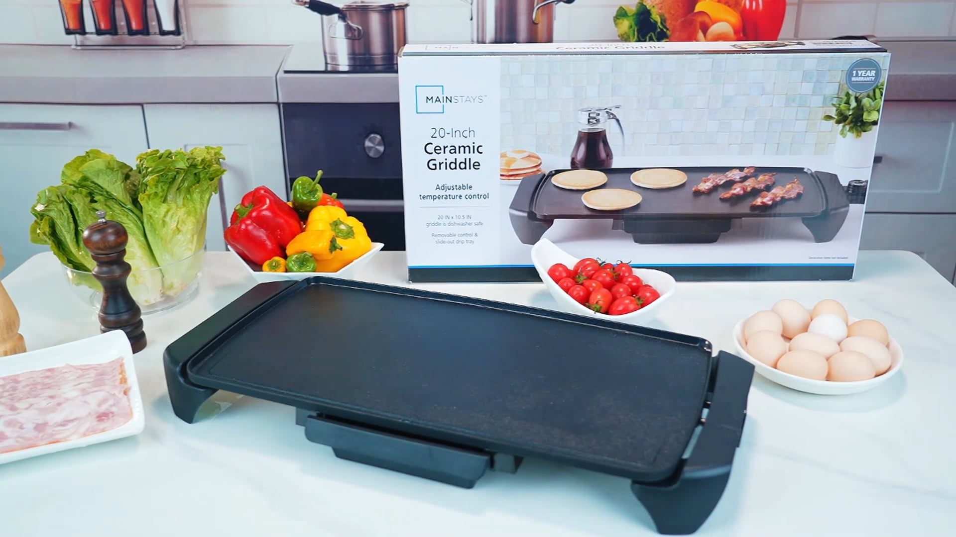 Mainstays 20 inch Electric Griddle - Non-Stick, Temperature Control,1500 W,Ceramic Coating