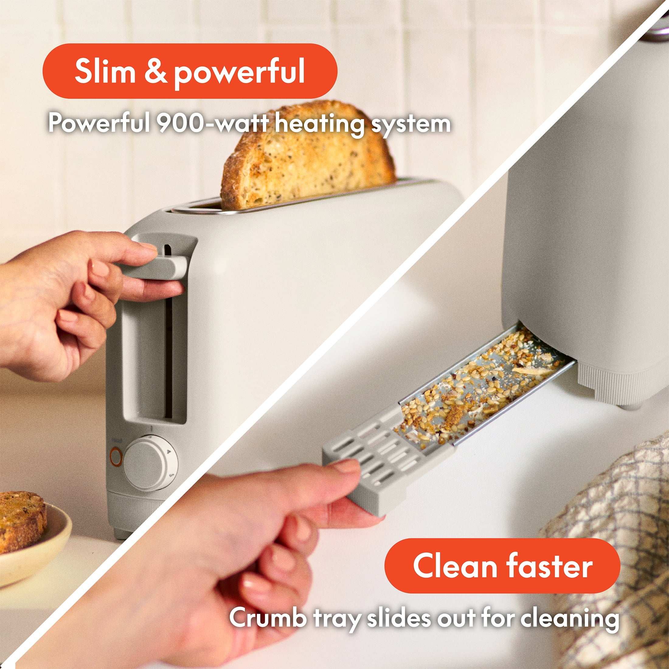 bella 2-Slice Slim Toaster with Extra Long Slot, 6 Setting Shade Control with Reheat & Cancel Buttons, Oatmilk