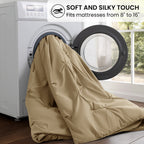 Baauye Queen Comforter Set, 7 Pieces Beige Comforters, Pintuck Bedding Sets for All Season, Bed in a Bag with Comforter, 1 Fitted Sheet, 1 Flat Sheet, 2 Pillowcases & 2 Shams