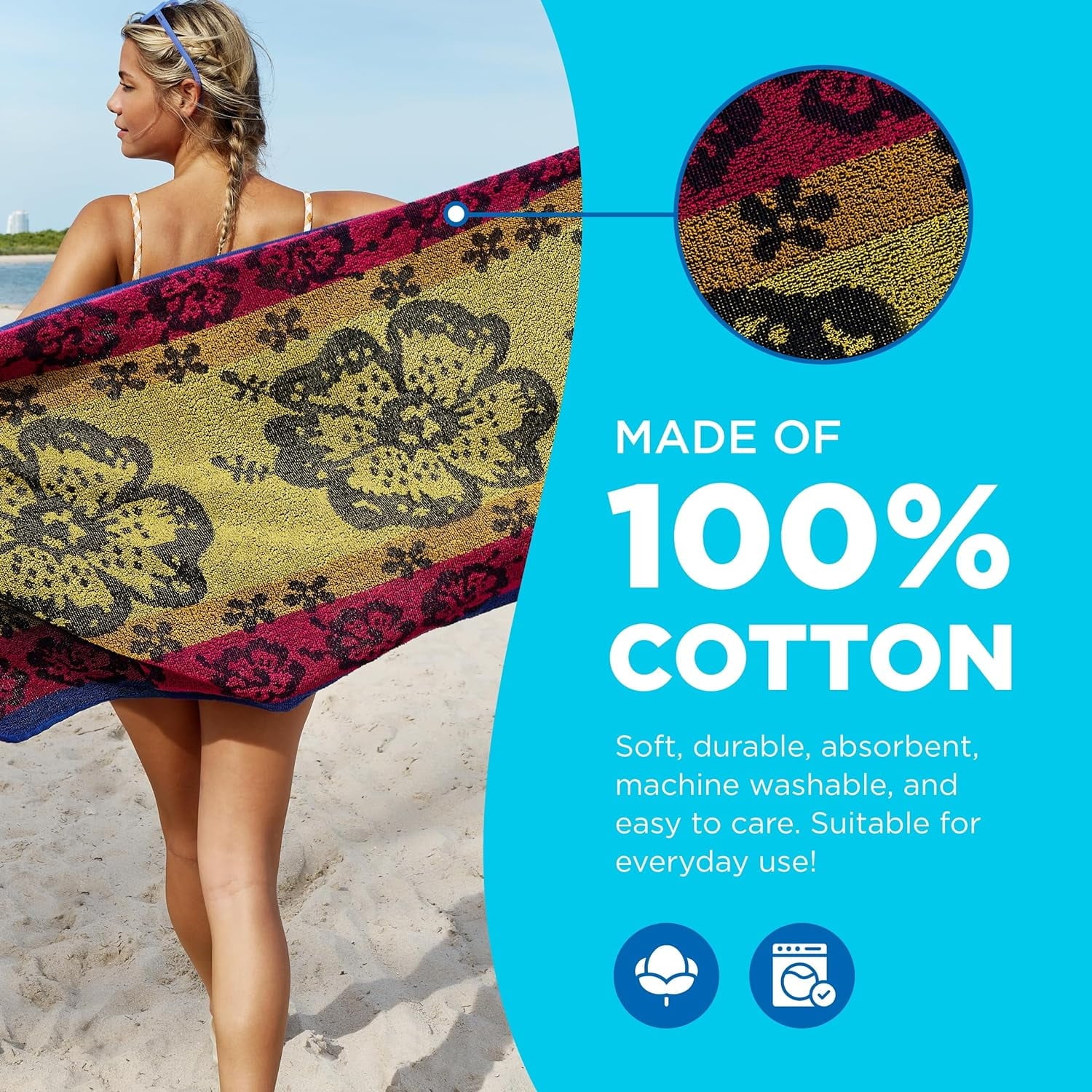 Kaufman - 6 Pack Terry Beach & Pool Towel of Assorted Colors - 30in x 60in, Beach Towels