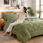 Sonoro Kate Queen Comforter Set Sage Green, Bed in a Bag 7 Pieces, Luxury Soft All-Season Bedding Set with Down Alternative Comforter, 1 Flat & 1 Fitted Sheets, 2 Pillowcases & 2 Shams