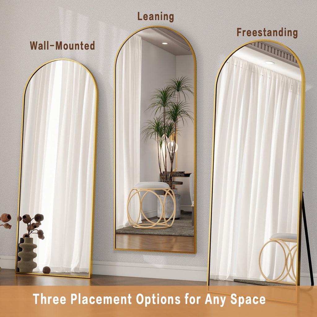 BEAUTYPEAK 64"x 21" Full Length Mirror Arched Standing Floor Mirror Full Body Mirror, Gold