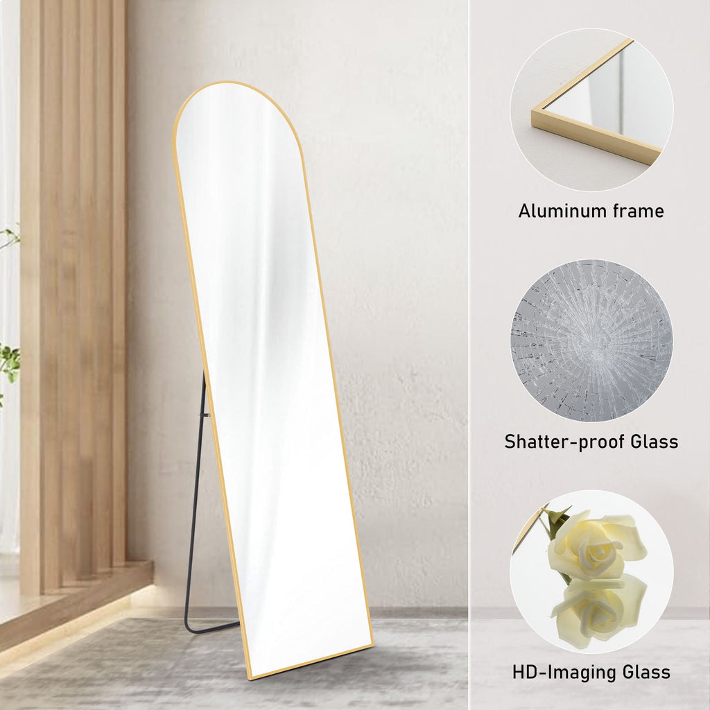 CONCETTA 59"x16" Arched Full Length Mirror, Full Body Standing Mirror Floor Mirrors, Gold