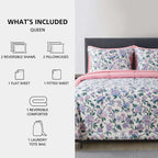 Mainstays 7-Piece Reversible Bed in a Bag with Laundry Tote, Purple Floral, Queen