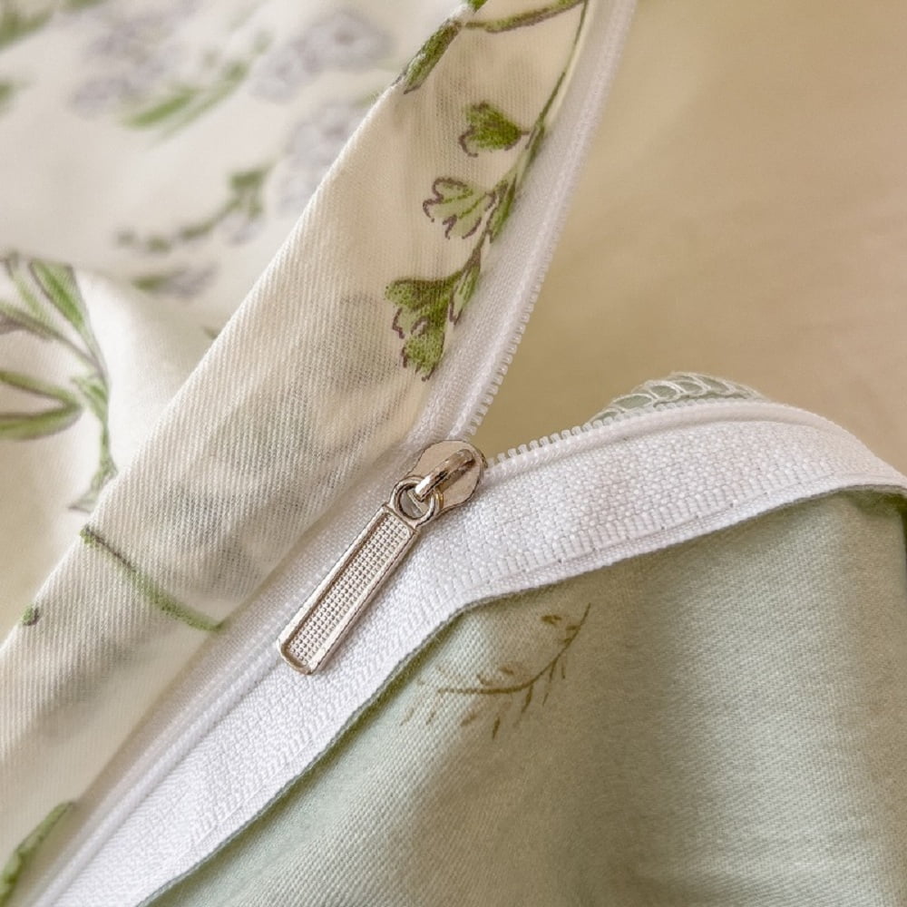 Floral Duvet Cover Queen Size 100% Cotton Reversible Green Botanical Leaf Printd on White Comforter Cover 3 Pieces Soft Breathable Spring Cottagecore Bedding Set with Zipper Closure