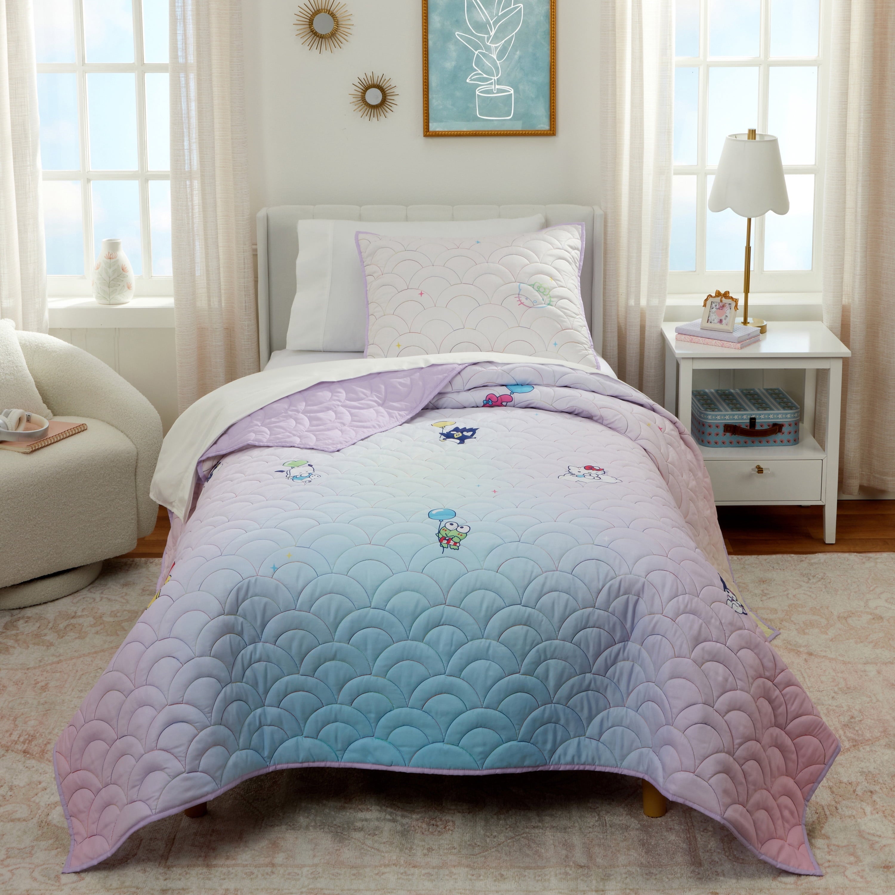 Hello Kitty and Friends Rainbow Ombre 2 Piece Quilt and Sham set, Twin/Full