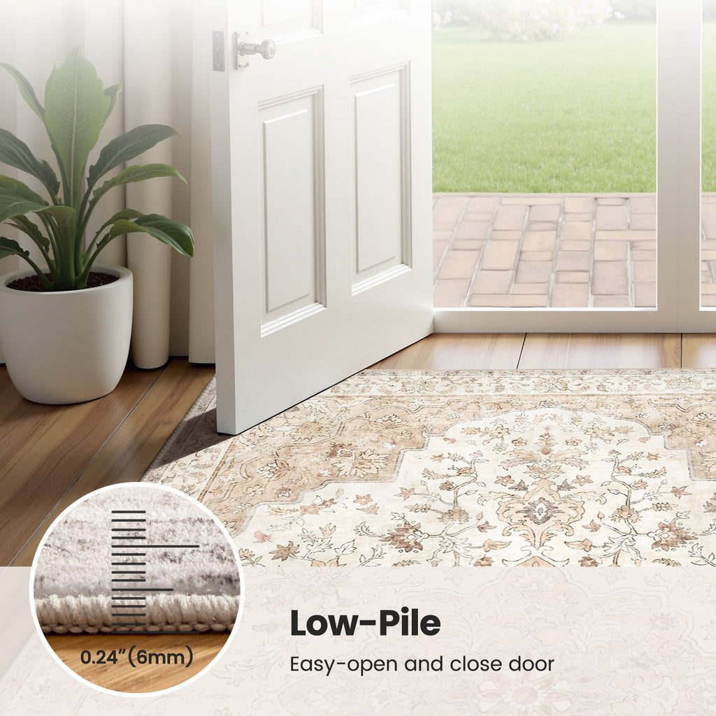 CHITOOMA 8'x10' Boho Area Rugs for Living Room, Machine Washable Floral Area Rug with Non-Slip Backing, Stain Resistant Non-Shed Carpet for Bedroom, Dining Room, Dorm, Office