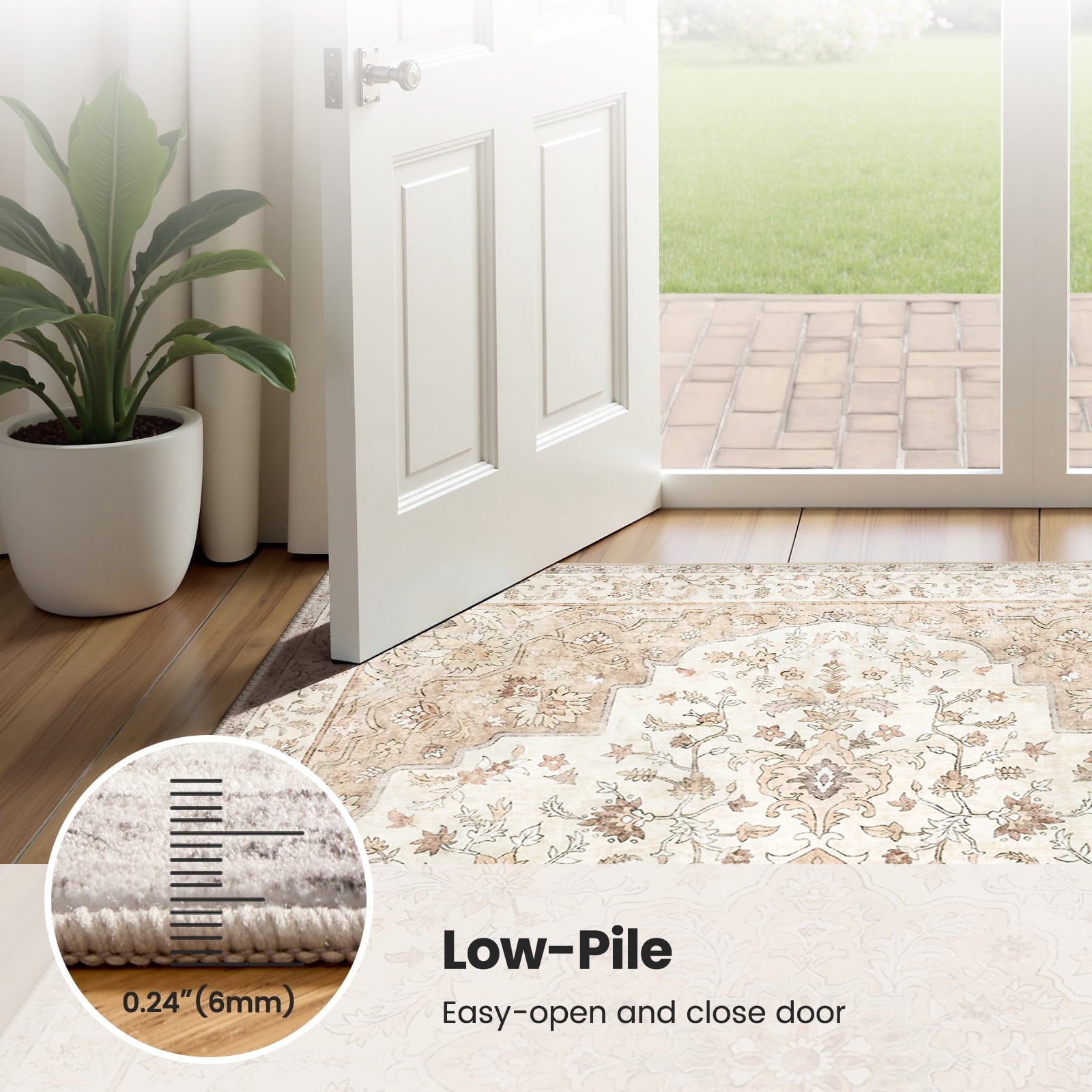 CHITOOMA 8'x10' Boho Area Rugs for Living Room, Machine Washable Floral Area Rug with Non-Slip Backing, Stain Resistant Non-Shed Carpet for Bedroom, Dining Room, Dorm, Office