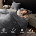 Jessy Home 3 Piece Fleece Queen Comforter Set - Soft & Warm Fluffy Dark Gray Sherpa Bedding , Fuzzy Heavy Double Sided Design Winter Comforter with 2 Pillow Cases