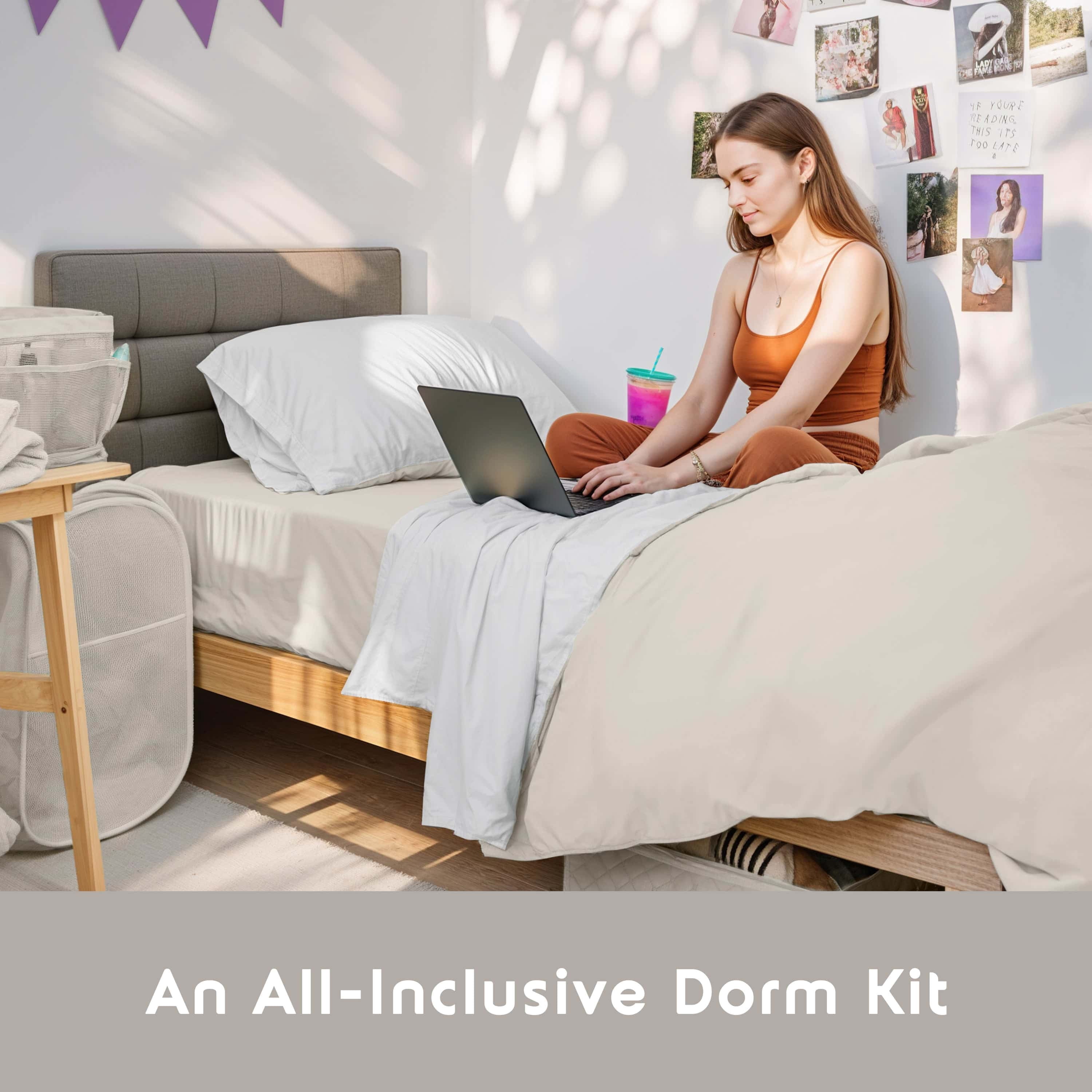 Virtu Back to College Dorm Room Essentials, Twin XL Comforter Sets, Dorm Bedding, Twin Xl Bed In a Bag with All Dorm Accessories and Bedding, Linen