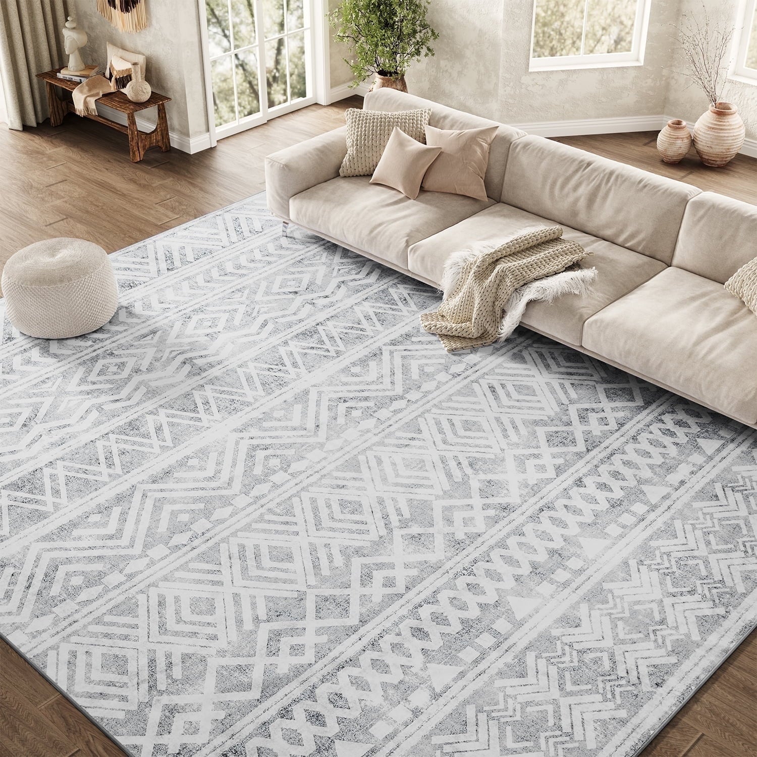 SIXHOME 5'x7' Area Rugs for Living Room Washable Rugs Boho Large Area Rug Modern Geometric Neutral Living Room Rug Carpet Soft Rugs for Bedroom Dining Room Office Home Decor Gray