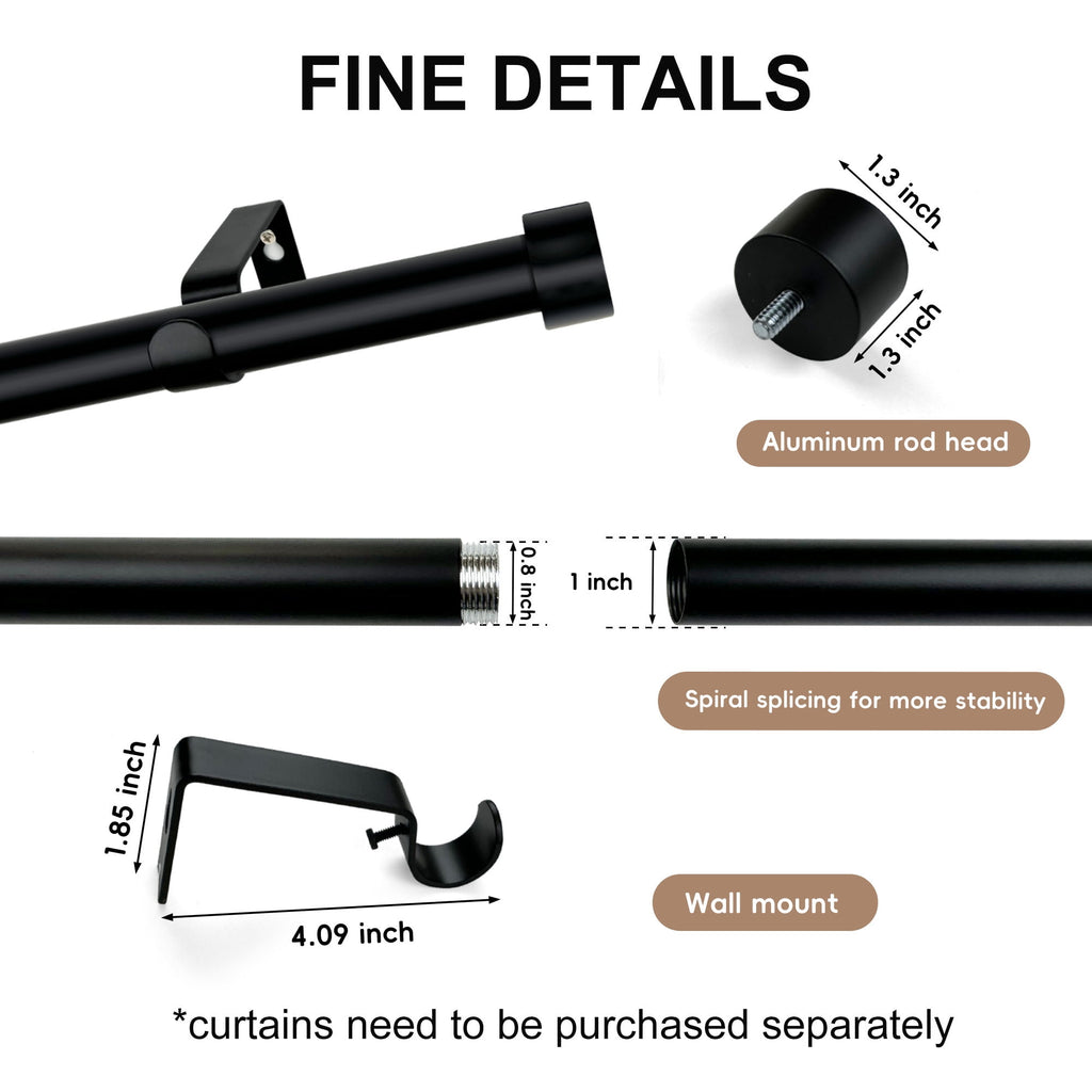 MaKefeile Classic 48 Inch Black Curtain Rods Heavy duty Single Curtain Rod for Windows,1 Inch Diameter
