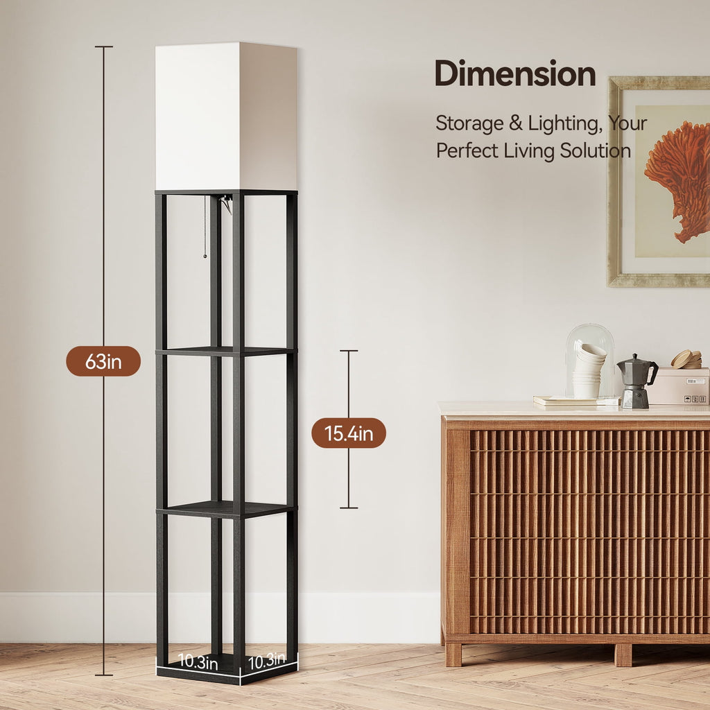 SUNMORY 63'' Floor Lamps with Shelves, Home Standing  Lamp, Include 1000 Lumens Lighting Bulbs, Shelf Floor Lamp, Black Floor Lamps for Living Room, Bedroom, Lamp with Storage Dustproof, UL Certified