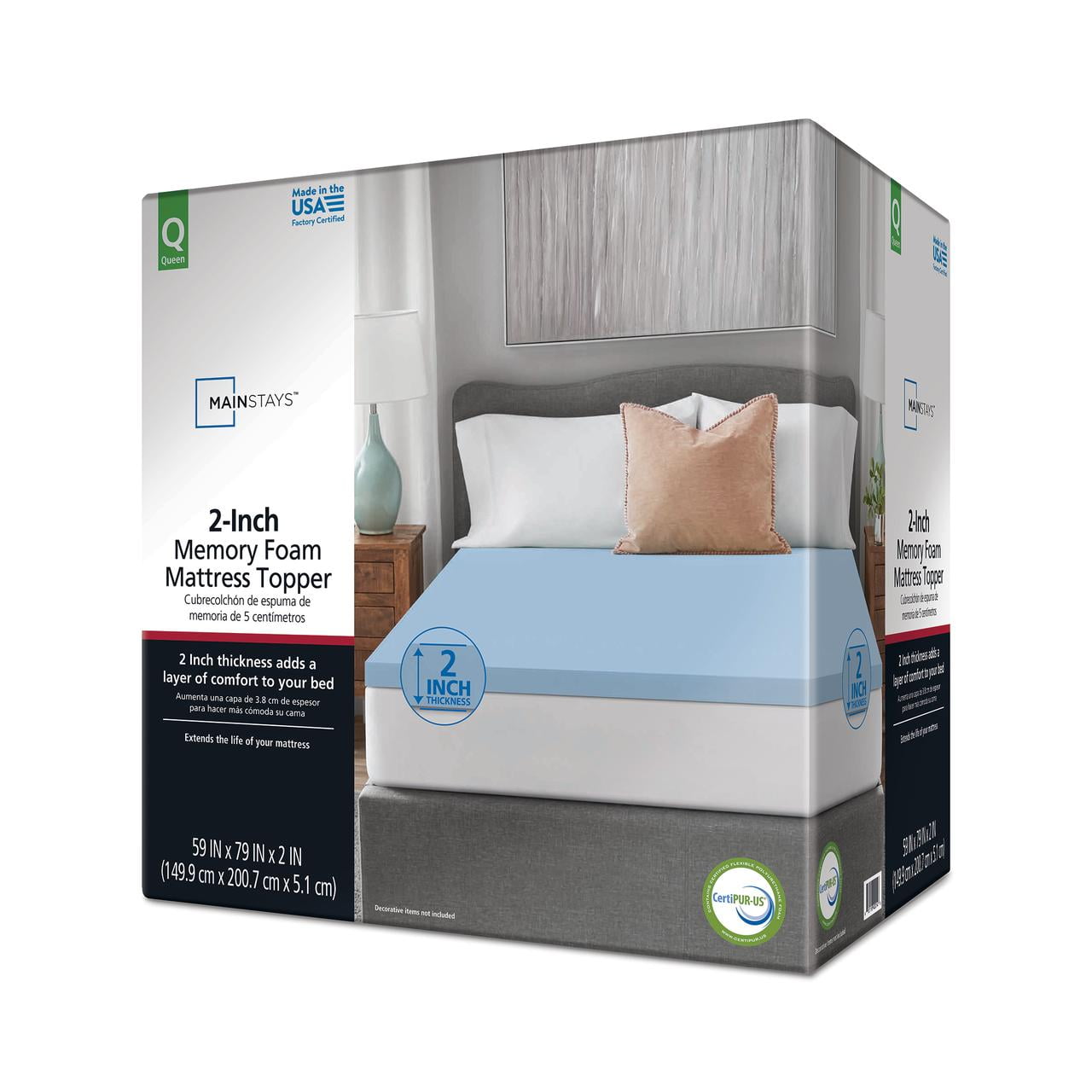 Mainstays 2" Memory Foam Mattress Topper, Queen