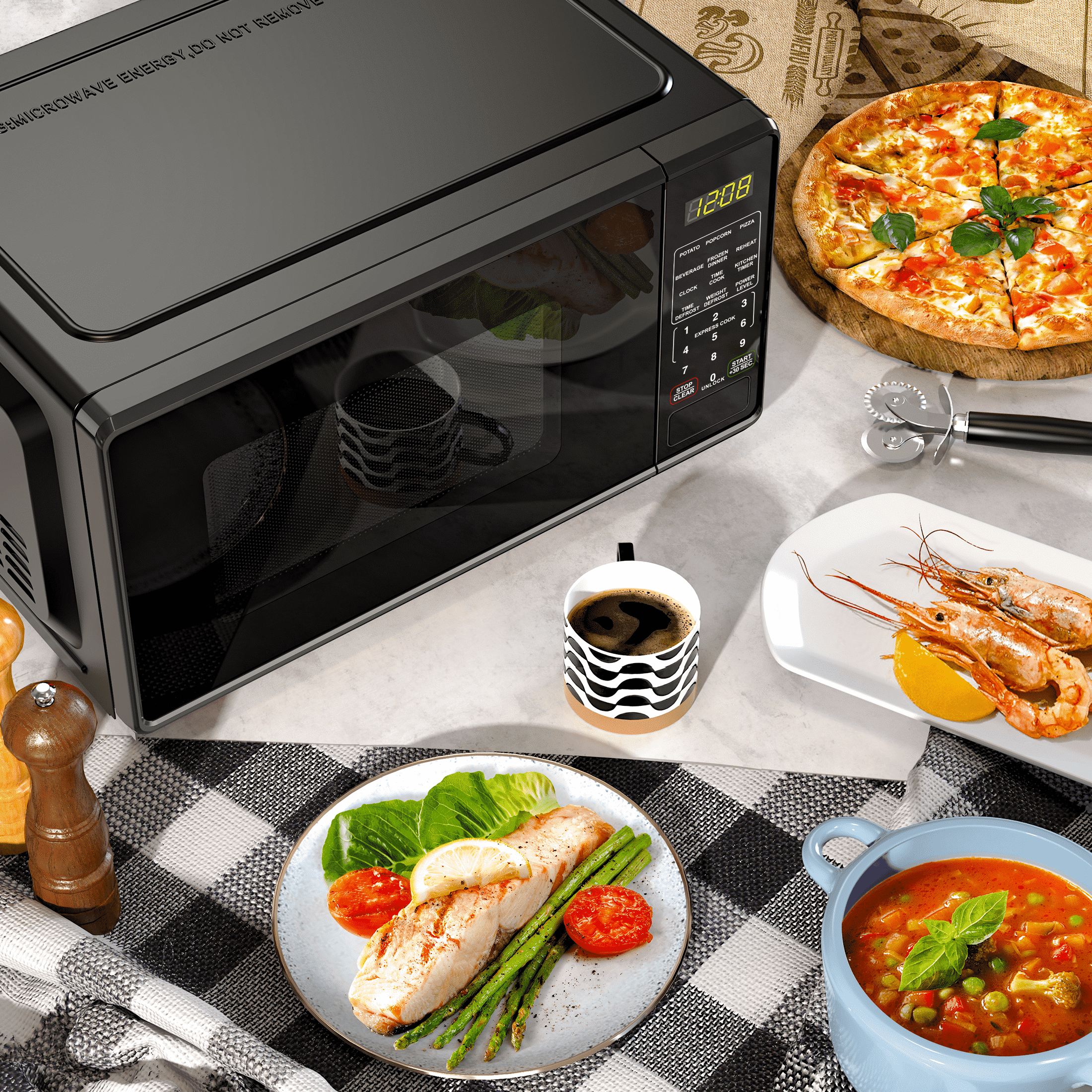 Mainstays 0.7 Cu ft Countertop Microwave Oven, 700 Watts, Black, New