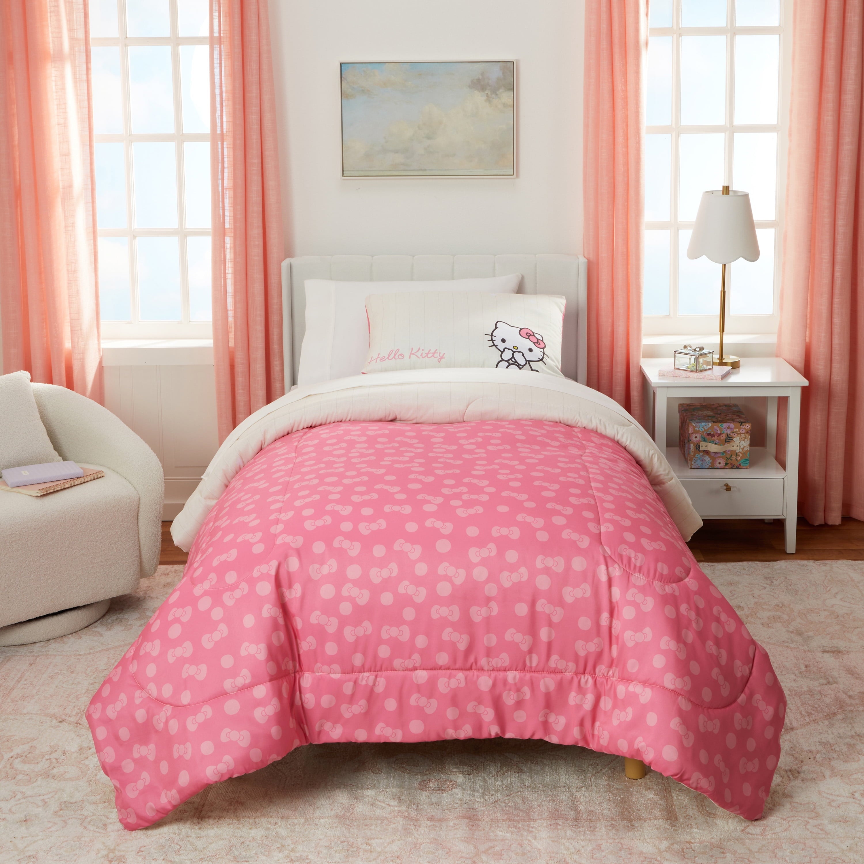 Hello Kitty Reversible Comforter and Sham Set, Twin/Full, Sanrio