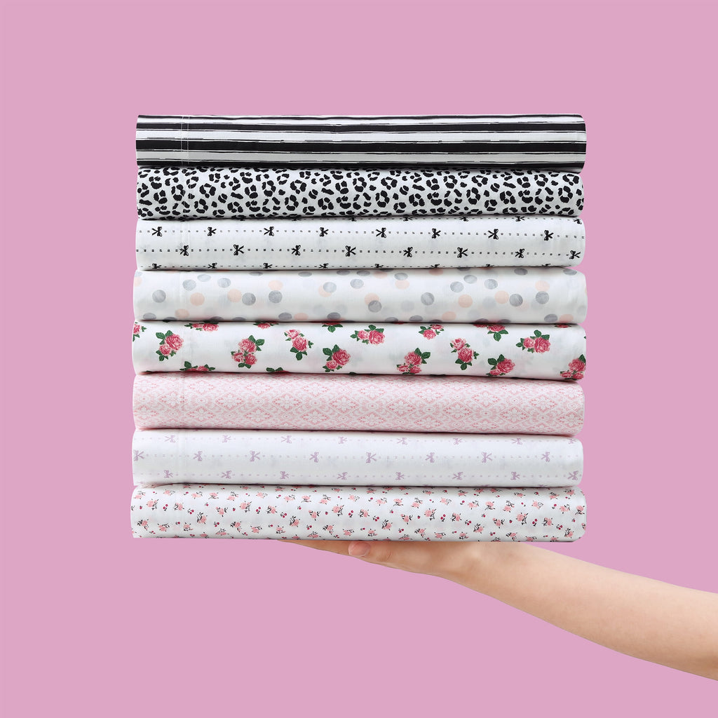 Betsey Johnson Baby Buds Pink Cotton Percale Queen Sheet Set