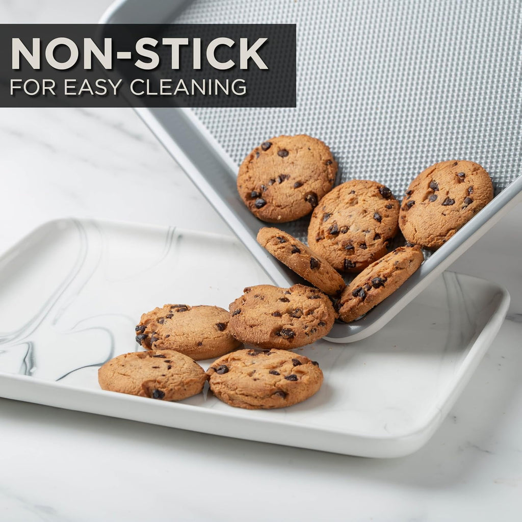 Country Kitchen Heavy Duty Baking Pans Bakeware Set with Textured Silicone Coating, Cream, 6-Piece