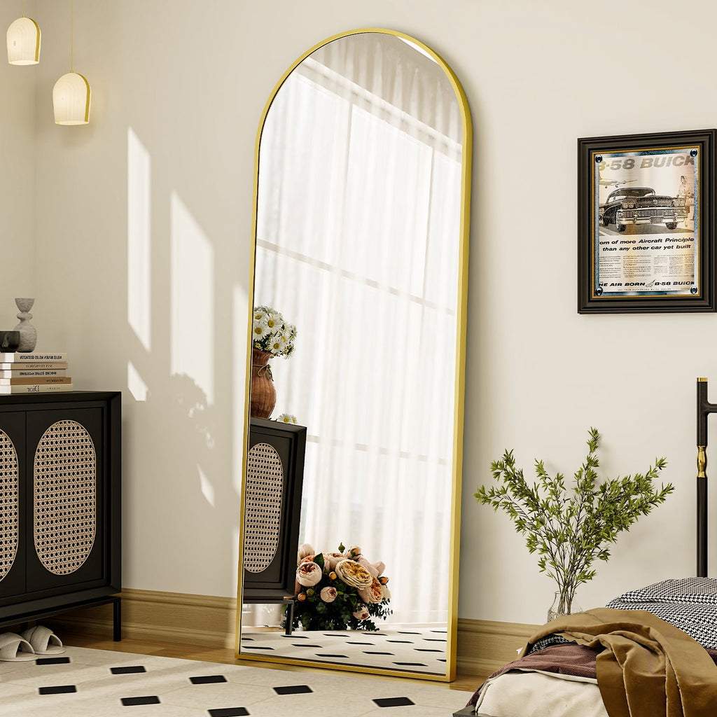 BEAUTYPEAK 64"x 21" Full Length Mirror Arched Standing Floor Mirror Full Body Mirror, Gold