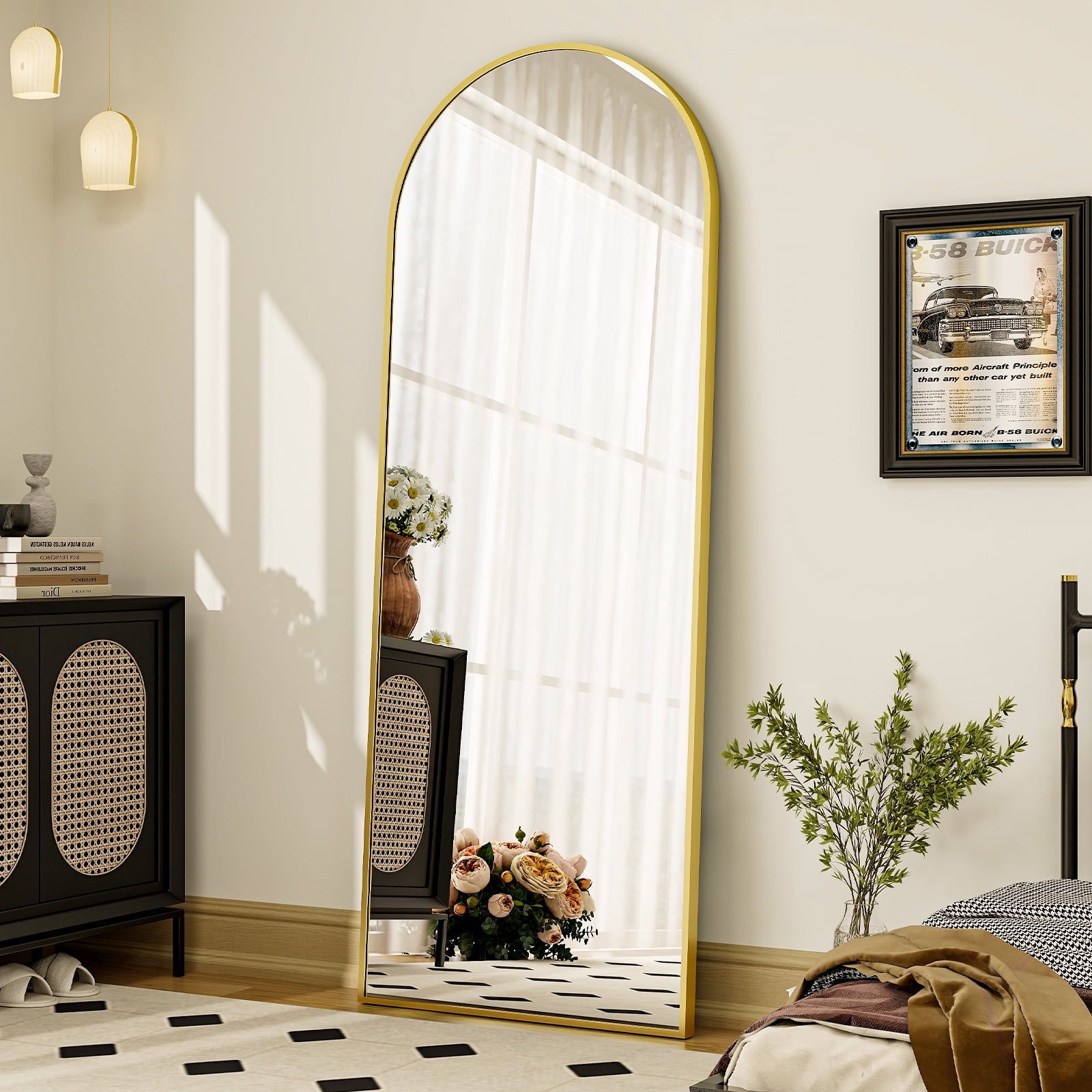 BEAUTYPEAK 64"x 21" Full Length Mirror Arched Standing Floor Mirror Full Body Mirror, Gold