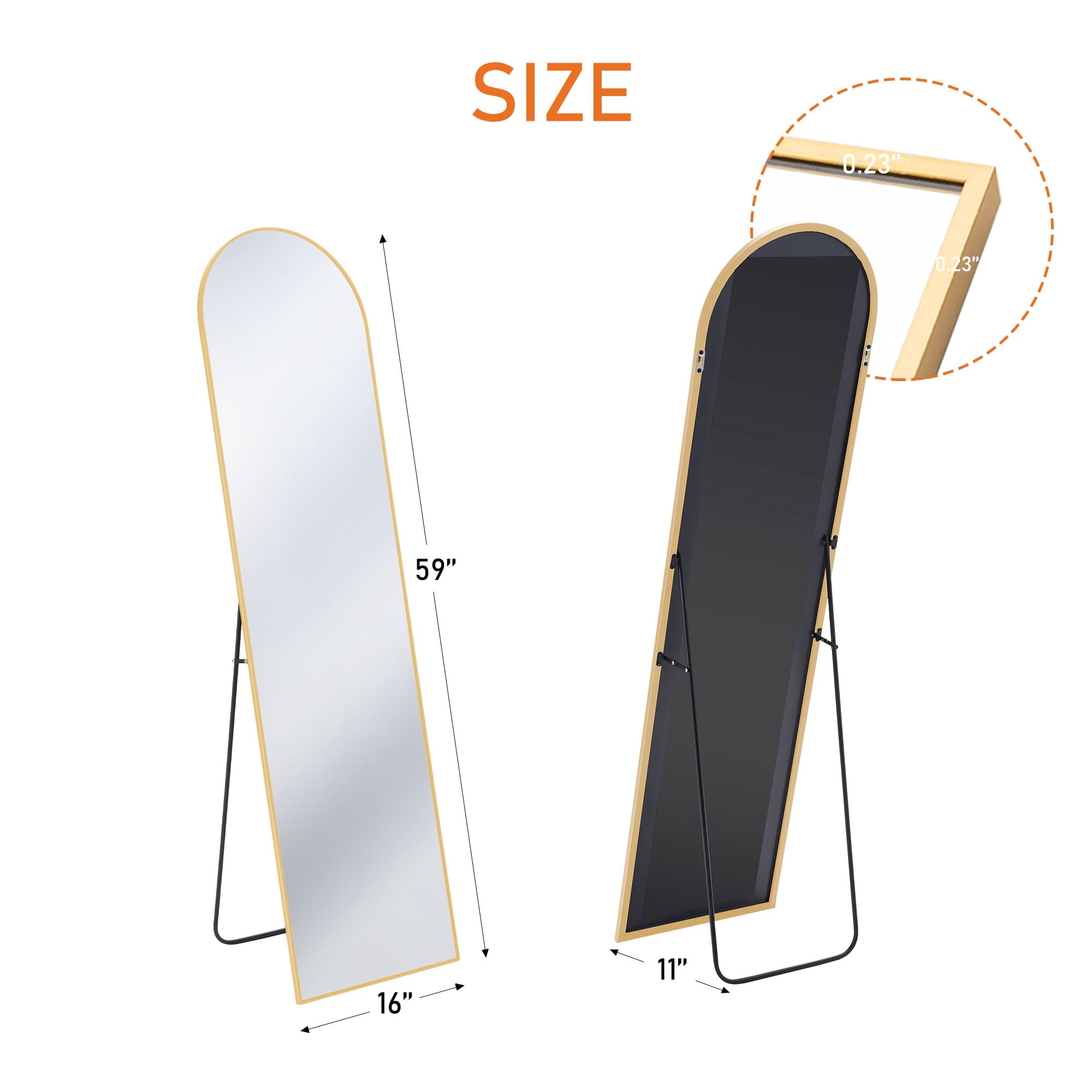 CONCETTA 59"x16" Arched Full Length Mirror, Full Body Standing Mirror Floor Mirrors, Gold