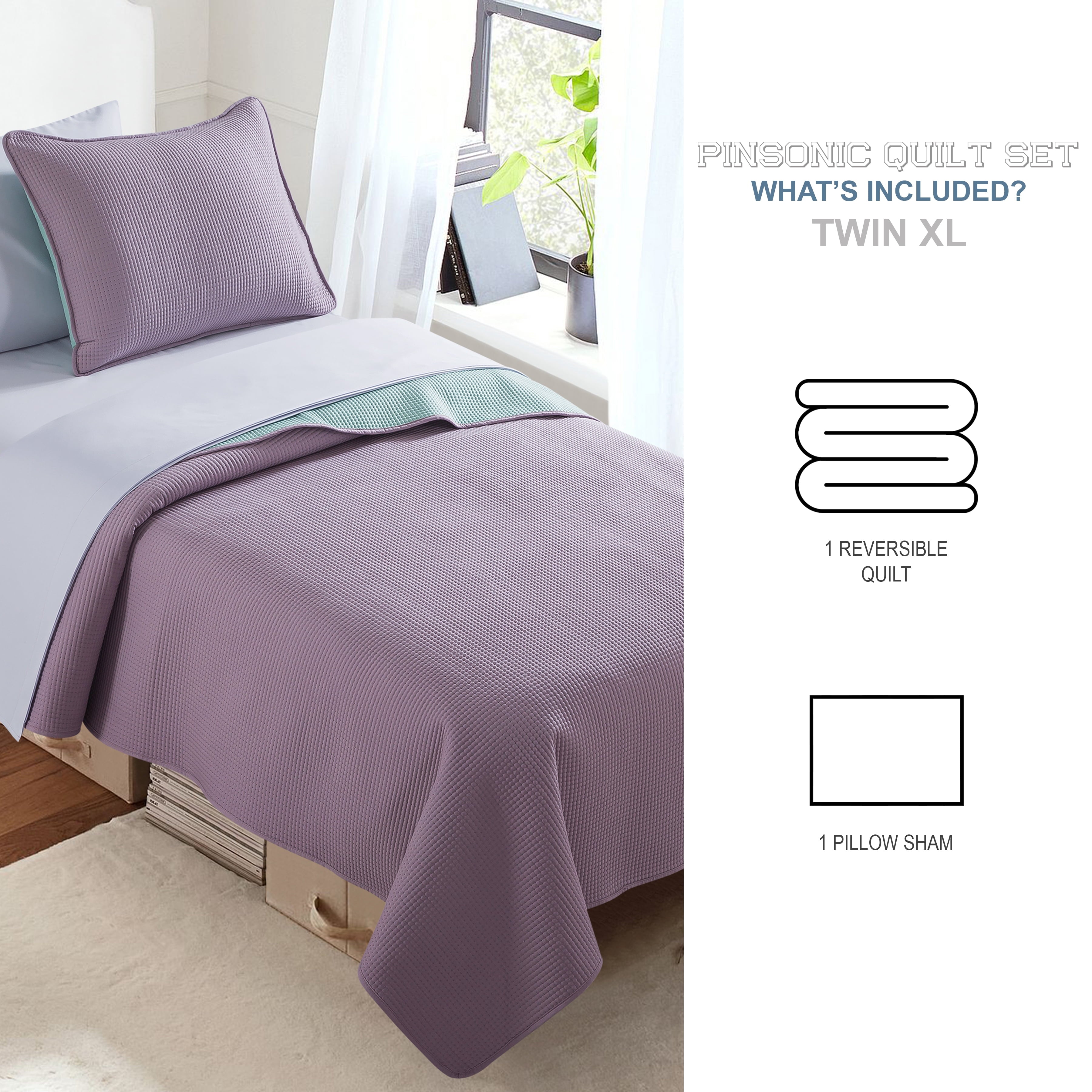 Campus Comforts by New Sega Home 2-Piece Pinsonic Quilt Set, Flora, Lavender,Twin-XL
