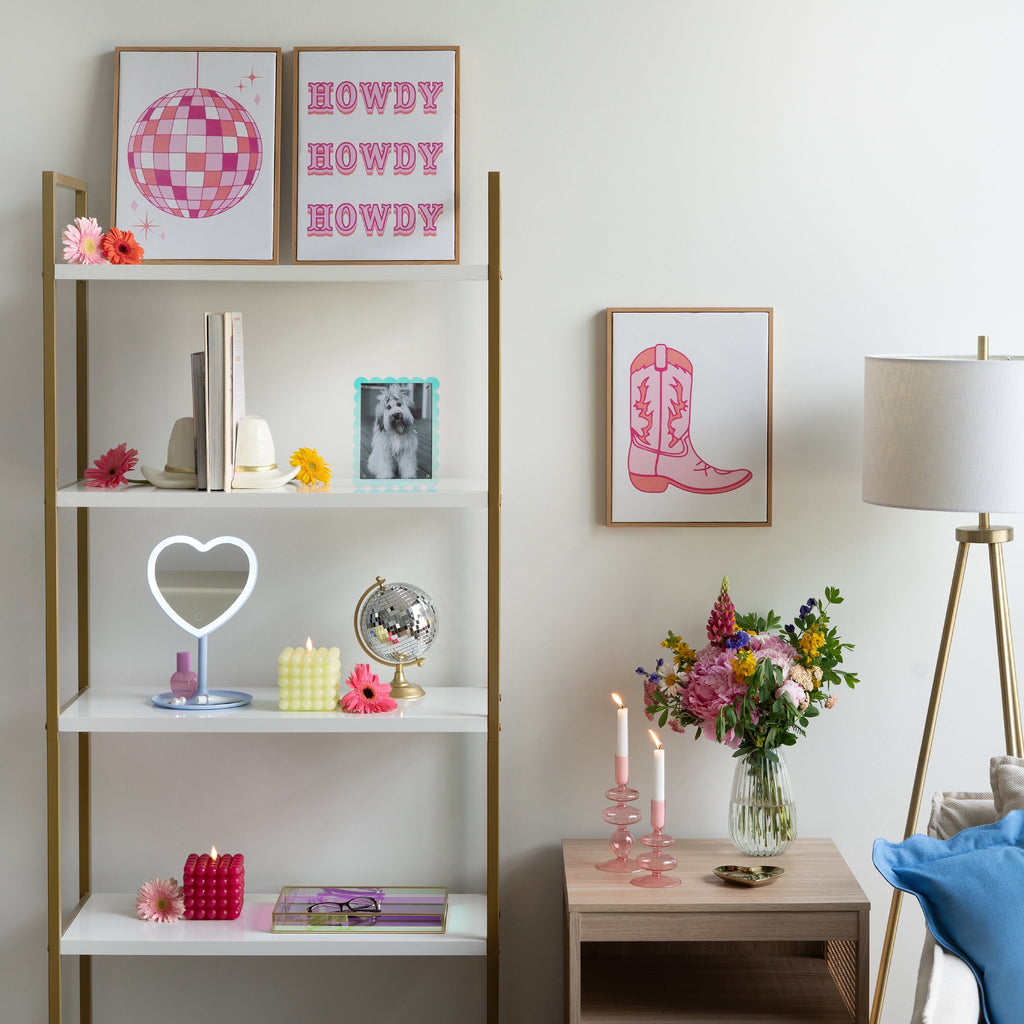 Mainstays 3 Pc Set Pink Western Theme Wall Art, Howdy, Boot, and Disco Globe