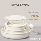 Carote Nonstick Detachable Pots and Pans Set, 6 Pieces Non Toxic Cookware Set with Induction, Oven/Dishwasher Safe, Easy for Storage, Granite White