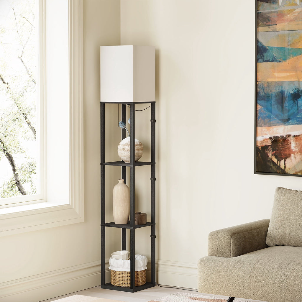 SUNMORY 63'' Floor Lamps with Shelves, Home Standing  Lamp, Include 1000 Lumens Lighting Bulbs, Shelf Floor Lamp, Black Floor Lamps for Living Room, Bedroom, Lamp with Storage Dustproof, UL Certified