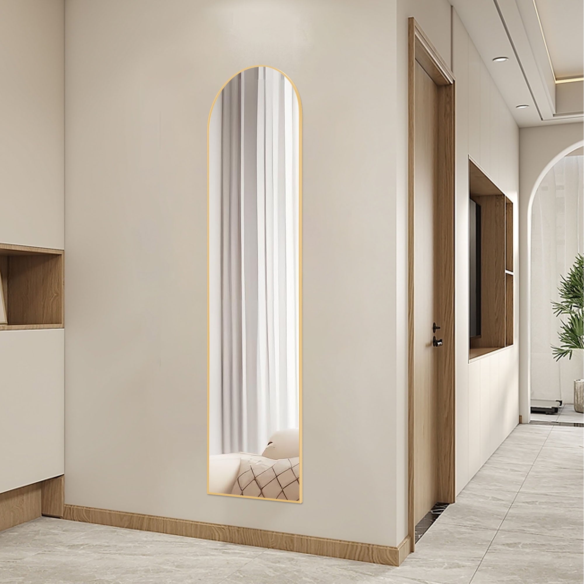 CONCETTA 59"x16" Arched Full Length Mirror, Full Body Standing Mirror Floor Mirrors, Gold