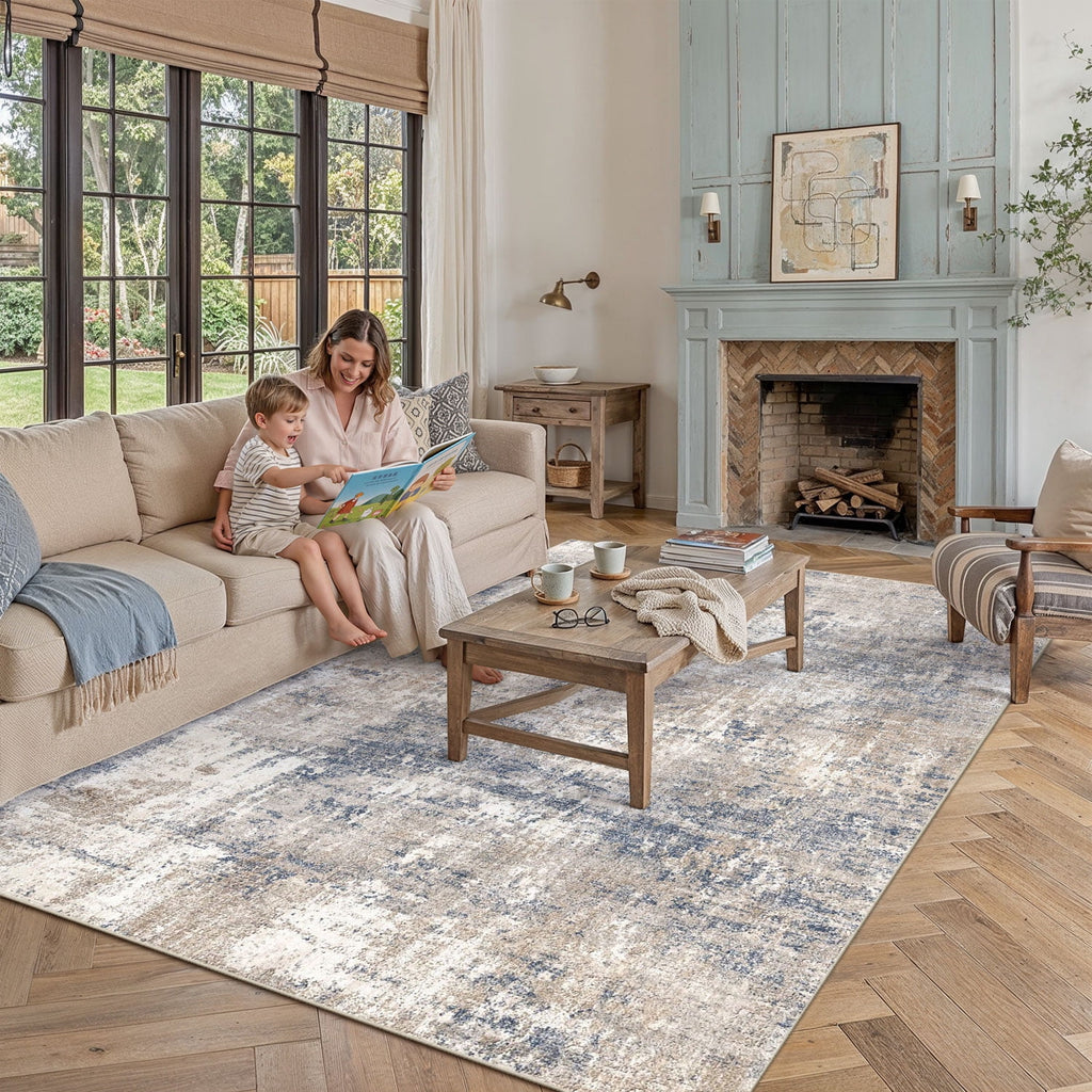 BERTHMEER 5'x7' Modern Abstract Blue Area Rugs for Living Room Bedroom Dining Room Office Farmhouse Machine Washable Non-slip Throw Rugs Carpets