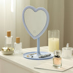 Mainstays 11.26" Tall Light Blue Plastic Frame Tabletop Heart Shaped LED Lighted Mirror with Trinket Tray