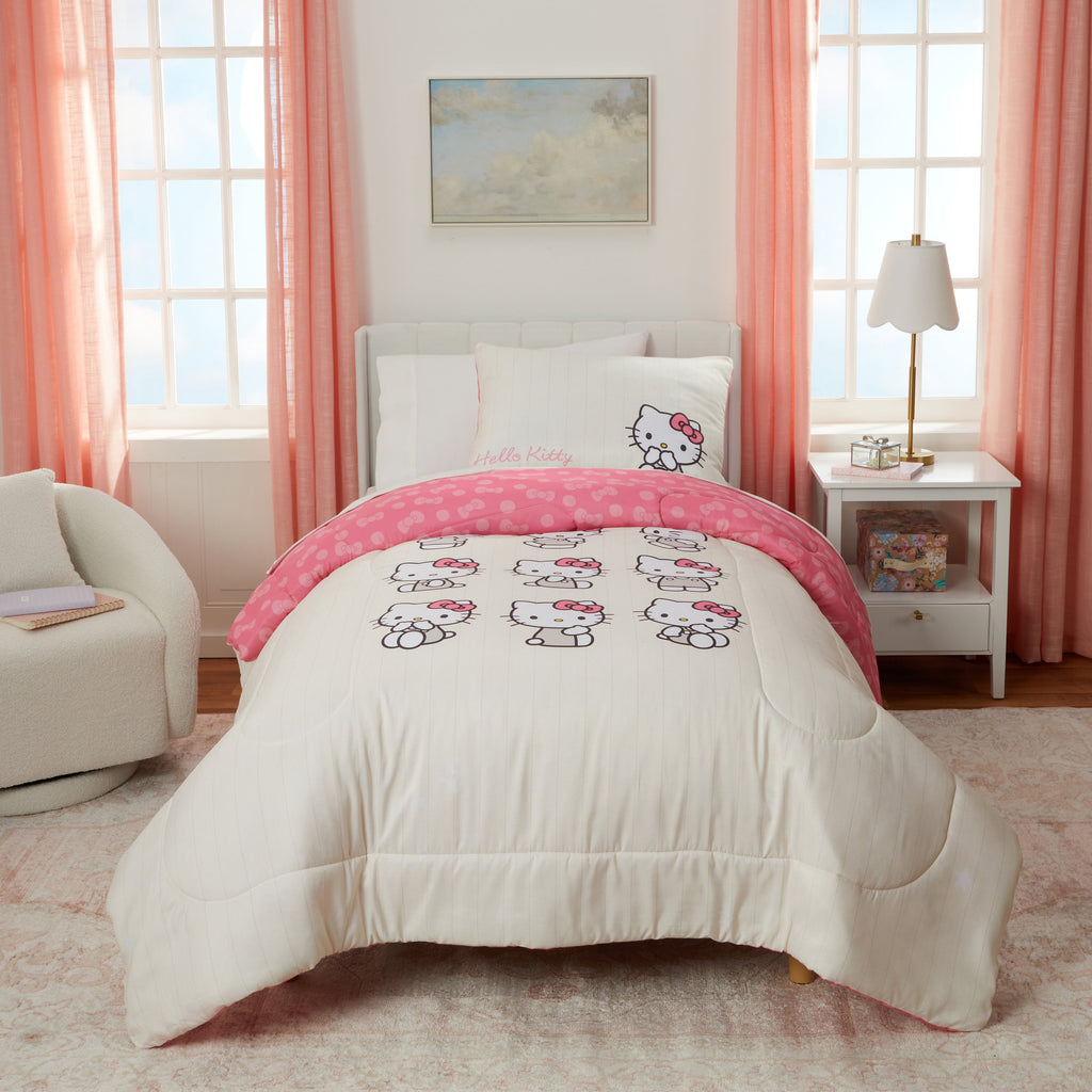 Hello Kitty Reversible Comforter and Sham Set, Twin/Full, Sanrio