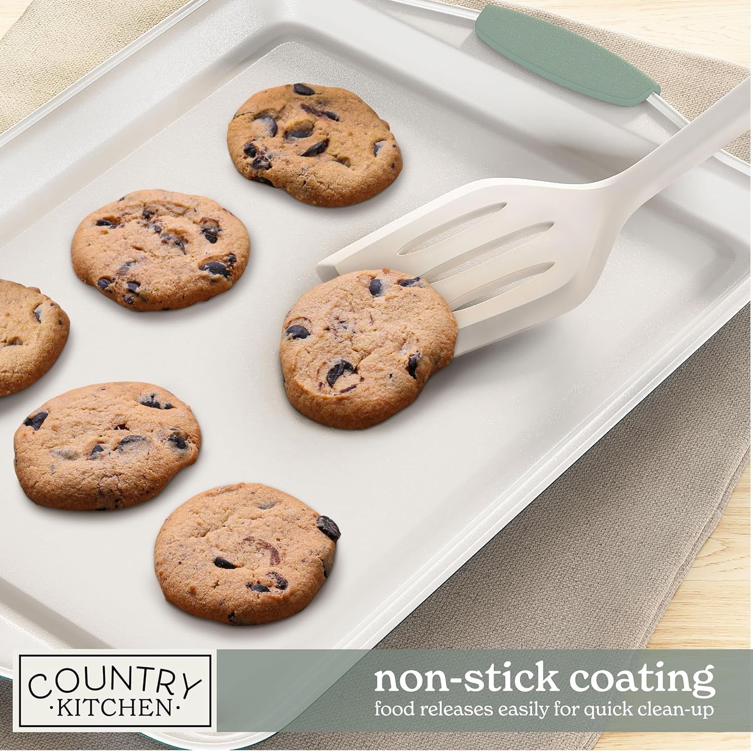 Country Kitchen Bakeware Set, 10-Piece Nonstick Stackable Baking Pans with Silicone Handles, Silver