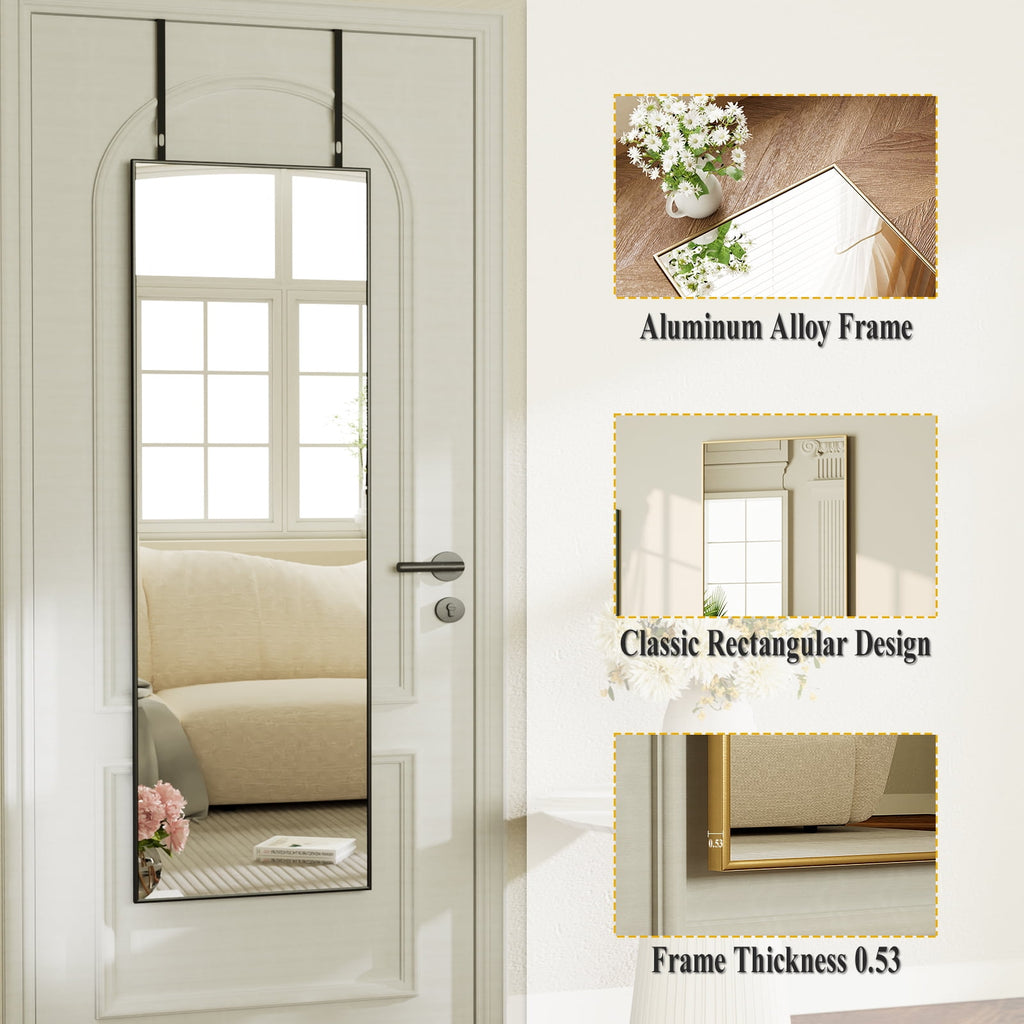 BEAUTYPEAK 48"x 14" Full Length Door Mirror Hanging Wall-Mounted Mirrors, Black