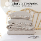 SPRINDAY Queen Comforter Set For Adult, 3 Piece Ruffle Oatmeal Comforter Sets All Season