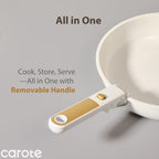 Carote Nonstick Detachable Pots and Pans Set, 6 Pieces Non Toxic Cookware Set with Induction, Oven/Dishwasher Safe, Easy for Storage, Granite White