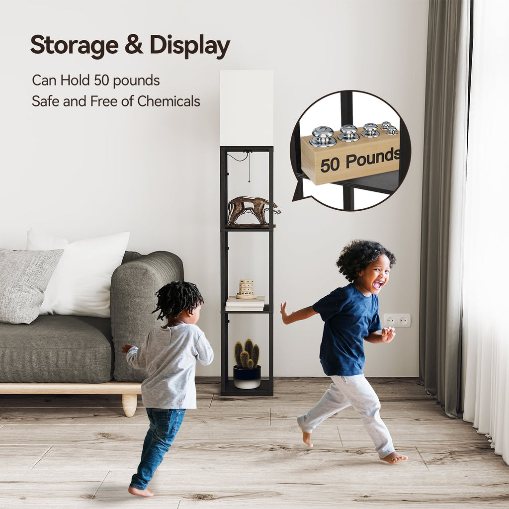 SUNMORY 63'' Floor Lamps with Shelves, Home Standing  Lamp, Include 1000 Lumens Lighting Bulbs, Shelf Floor Lamp, Black Floor Lamps for Living Room, Bedroom, Lamp with Storage Dustproof, UL Certified