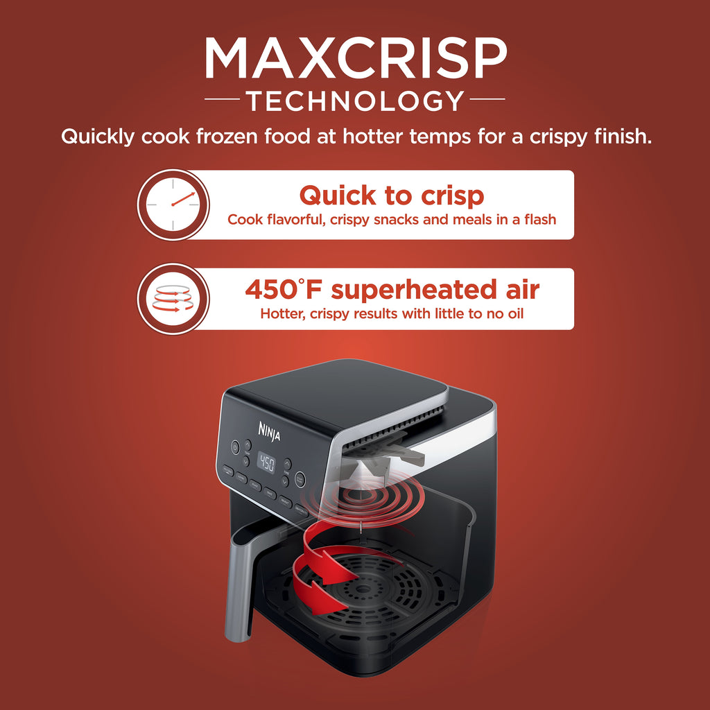 Ninja, Air Fryer, Pro XL 6-in-1 1750 Watts 6.5 Quart Max Crisp Technology Nonstick Basket AF181, Digital Display, Non-Stick, Removable Basket, Automatic Shut-Off, Black